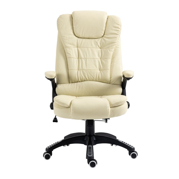 Scaun Birou Premium, Scaun Directorial Din Piele PU Rezistenta, Masaj In 8 Puncte Cu Telecomanda Si Programe, Spatar Rabatabil 90-135°, Cotiere Tapitate, Inaltime Reglabila Cu Cilindru SGS, Baza Mobila Cu Roti Cauciucate Silentioase, Scaun Birou Bej