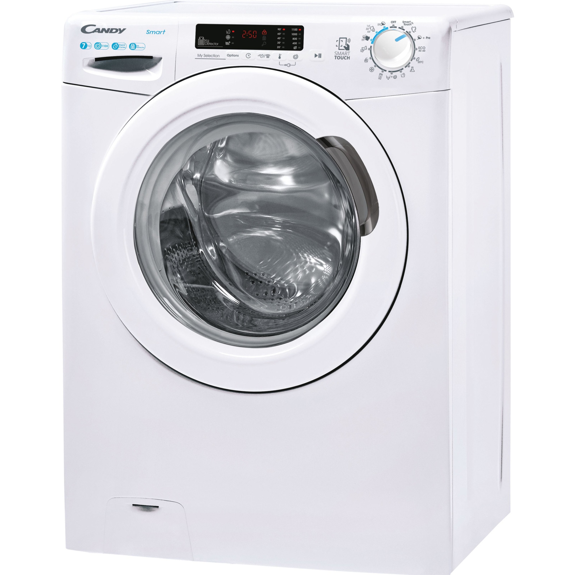 Masina de spalat rufe Candy CS4 1172DE/1-S, clasa D, 7 kg, 1100 rpm, Easy Iron, Slim, Programe rapide de spalare, Hygiene, alb