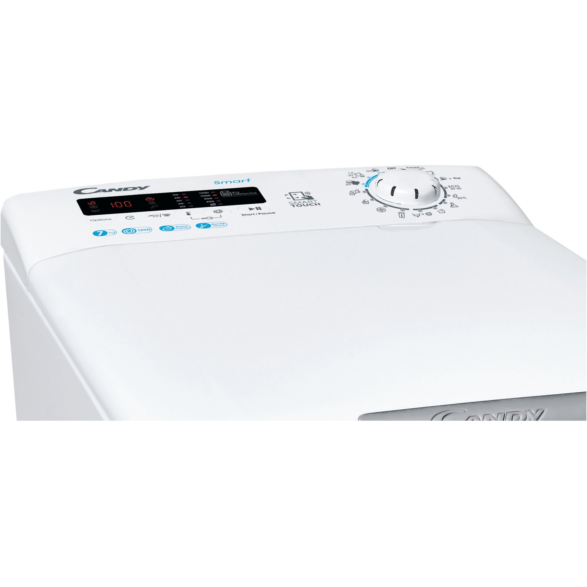 Masina de spalat rufe cu incarcare verticala Candy CSTG 272DVET/1-S, 7 kg, 1200 rpm, Clasa E, Gentle Touch Opening, Easy Iron, Alb