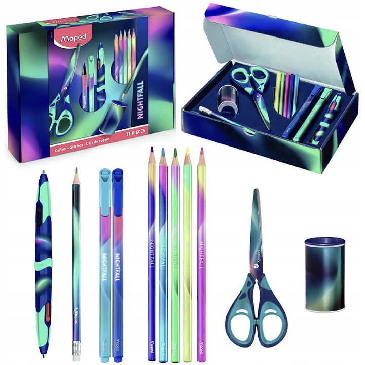 Комплект канцеларски материали, Maped, 11 части, Многоцветни
