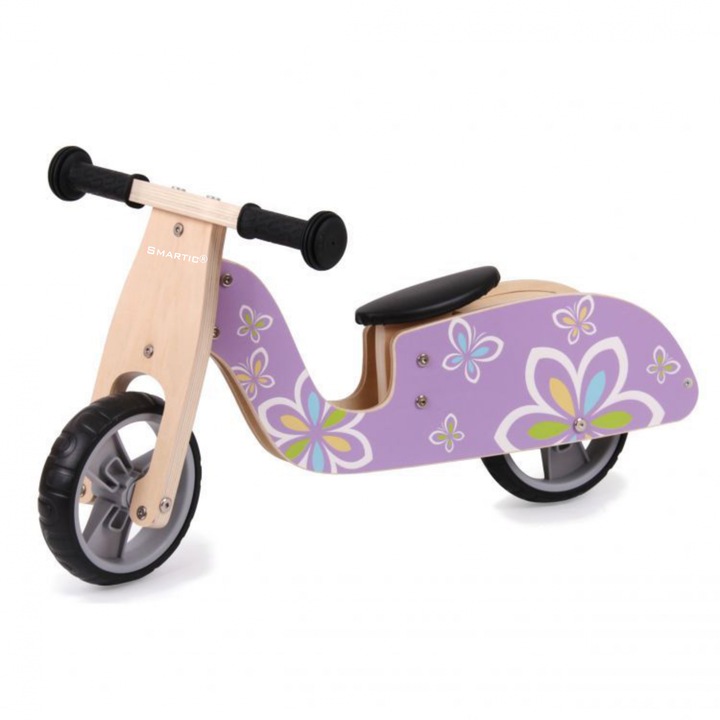 Велосипед за баланс за деца SMARTIC, Без педали, 2 колела, Дърво, +18 месеца, 70 x 36 x 37 см, Лилав