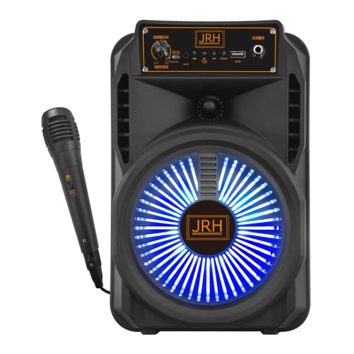 Boxa bluetooth portabila , model S608 , putere 100W , lumini disco, inaltime 28 cm , slot MicroSD, radio FM , intrare USB, slot pentru microfon karaoke , display LED , negru JRH ®