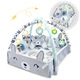 Постелка и кът за игра KinderVibe™ BabyKING, С възглавница, 3в1, 7 подвижни сензорни играчки, Две аркади, Огледало, Мек материал с термична защита, Лесен за почистване, Неплъзгащ се, Многофункционален, Бял/сив