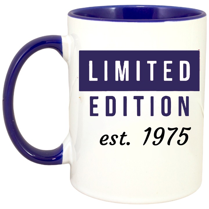 Cana personalizata cu interior colorat, albastru, Limited edition 1975, 330 ml