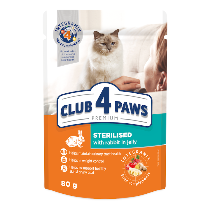 hrana umeda completa club 4 paws premium pentru pisici sterilizate iepure in jeleu 24x80g imagen 52_0_
6