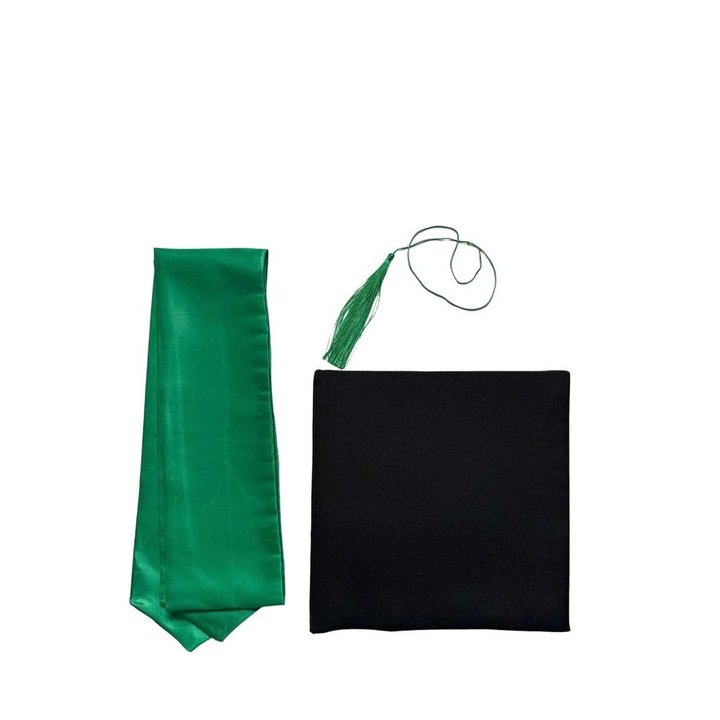 Set absolvire, toca si esarfa, pentru studenti, marime universala, negru si verde