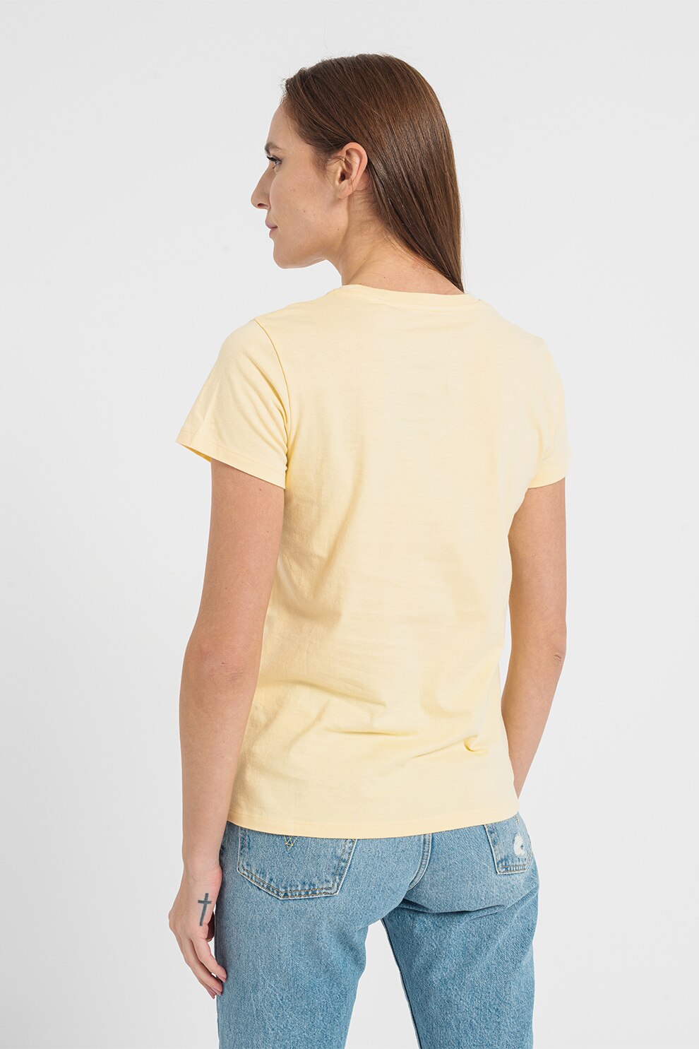 Levi's, Памучна тениска с овално деколте, Бял, Светло жълто, L - eMAG.bg