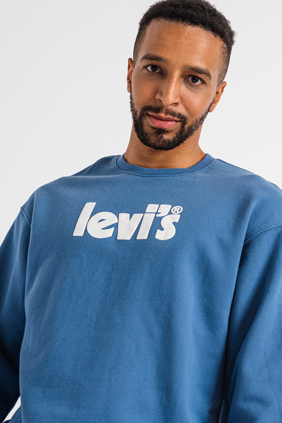 Levi's, Суитшърт със свободна кройка и лого, Бял, Прашно синьо, L eMAG.bg