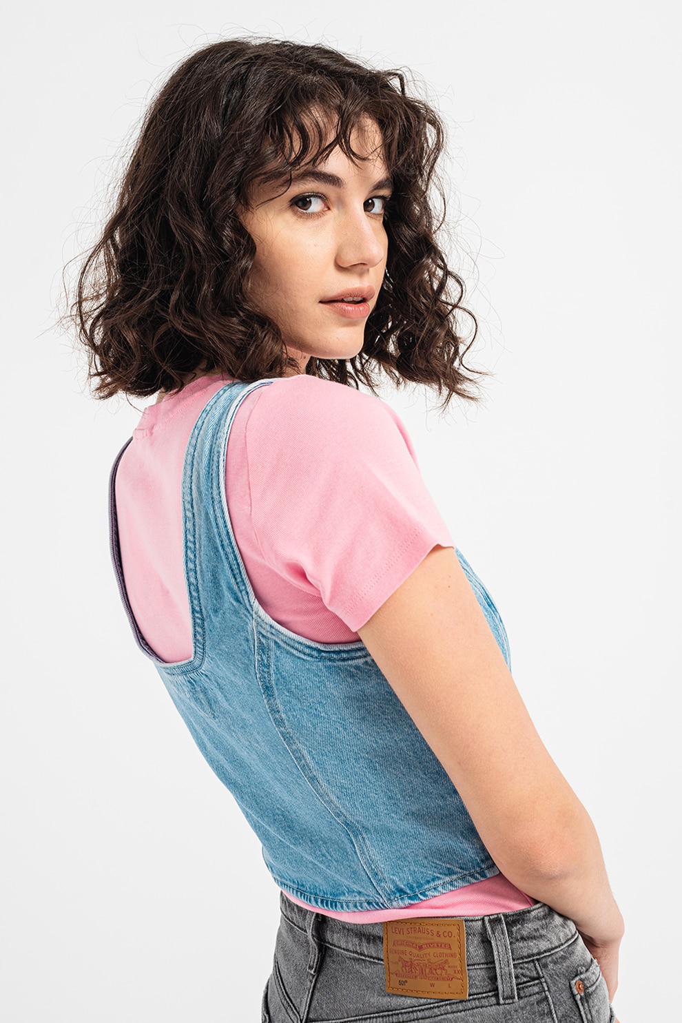 Levi's, Къс дънков топ Dani, Светло синьо, M - eMAG.bg