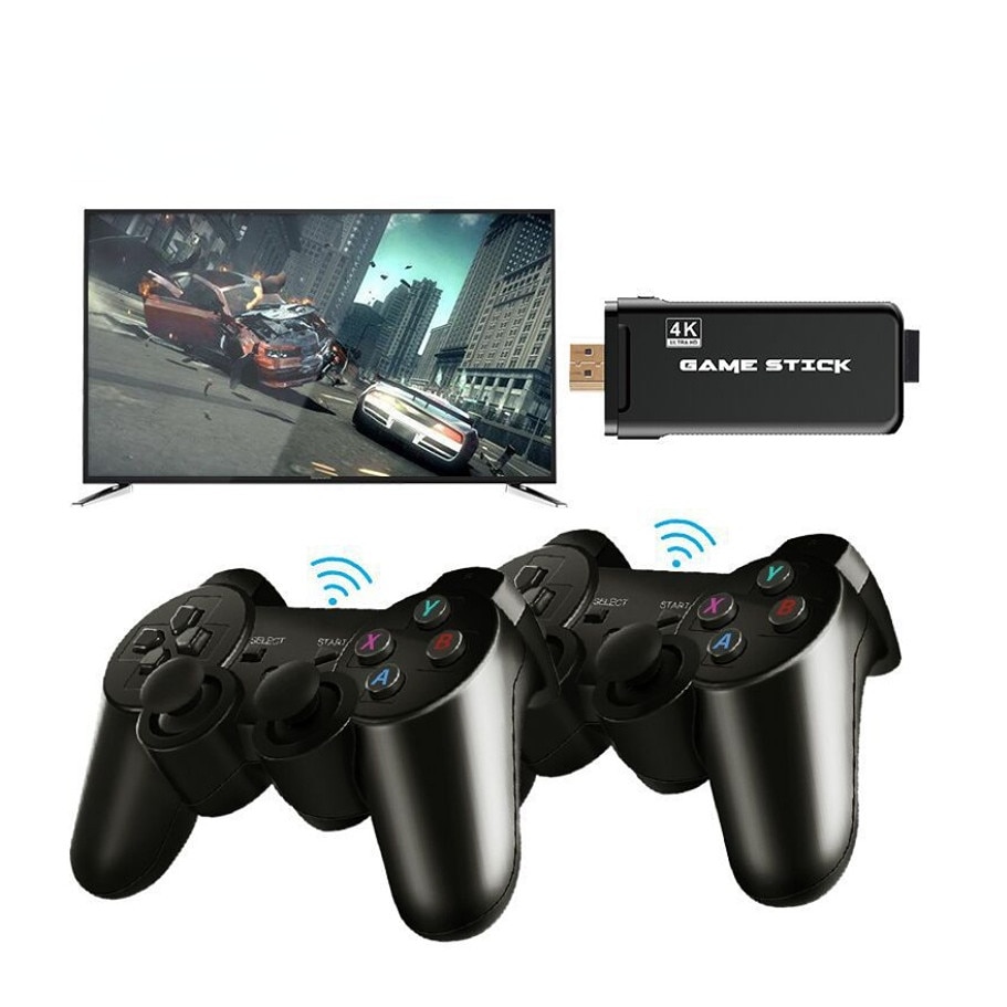 Consola de jocuri video retro, Controler wireless dual, HDMI, Compatibil TV, 64GB, 10000 de jocuri, Negru