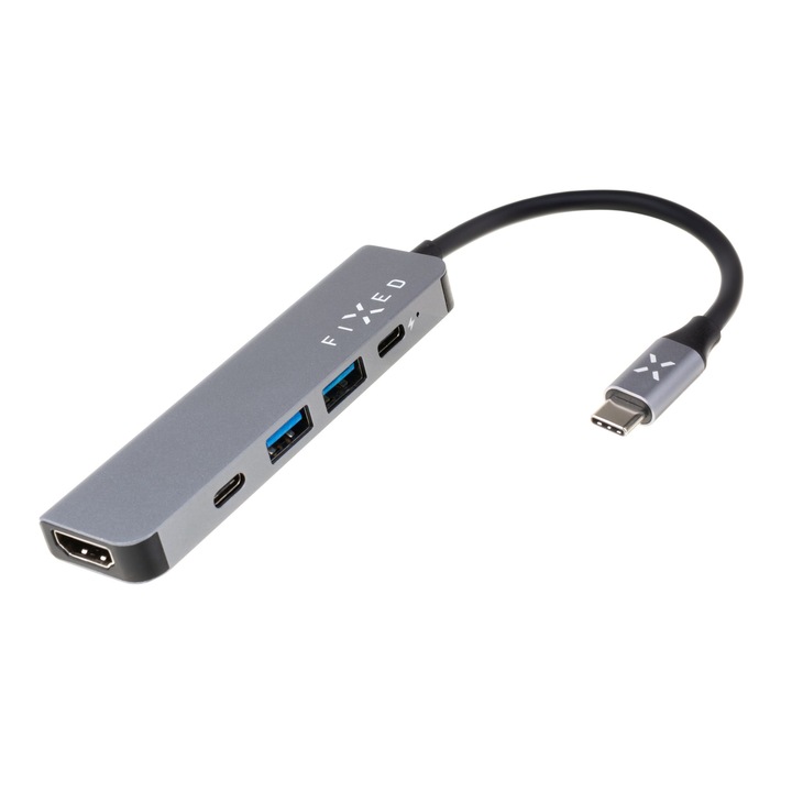FIXED FIXHU-MN-GR USB-C 5 az 1-ben HUB, 2 x USB 3.2, 1 x 4K HDMI, 1 x USB-C Power Delivery támogatással és 1 x USB-C 3.2 Gen1
