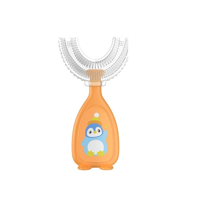 Детска четка за зъби кръгла форма оранжев пингвин размер S 0-4г