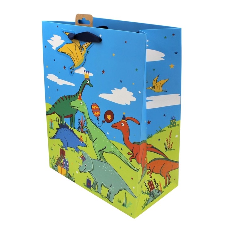 Подаръчна торбичка SDE L Динозавър, 26,5 x 33 x 14 см, многоцветна