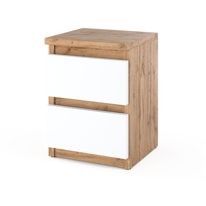 Нощно шкафче GLOBALST, 2 чекмеджета, 30x30x40 см, матово бяло/дъб Вотан, 16 мм