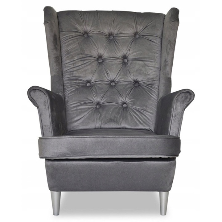 Fotoliu Fix Gaja Scandinav Puf Din Velur Extensibil Pentru Sufragerie Gri 104x84x92