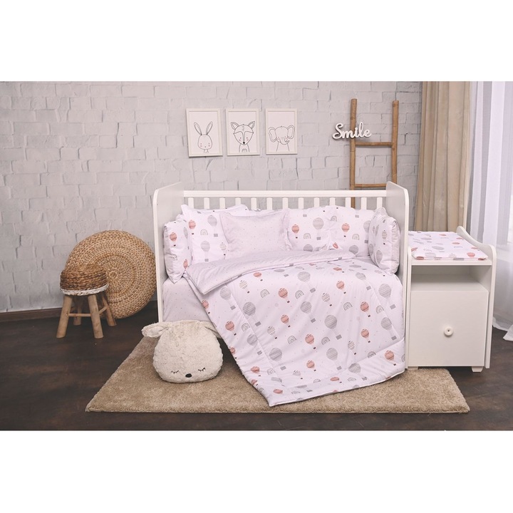 Set lenjerie pat 8 piese, Lorelli, bumbac ranforce, Trend, Grey Baloons