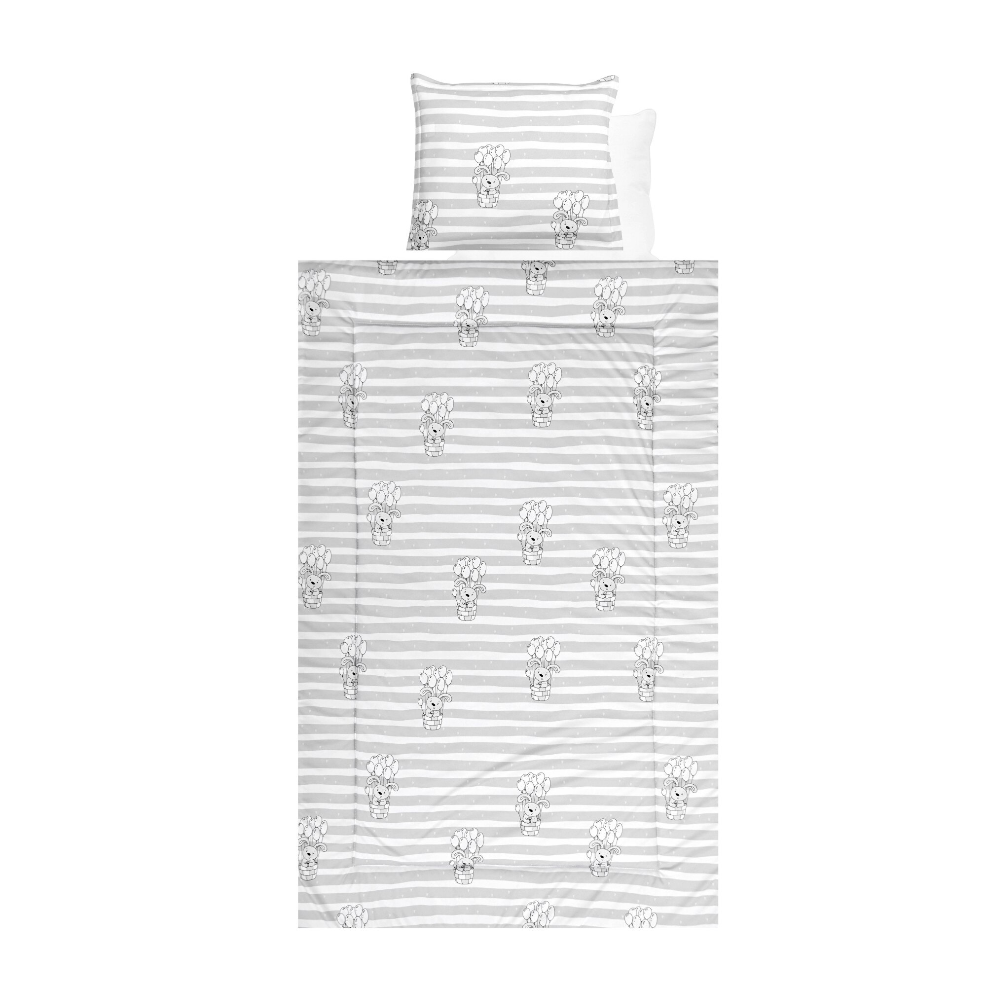 Set lenjerie pat 4 piese, Lorelli, bumbac ranforce, Grey Striped