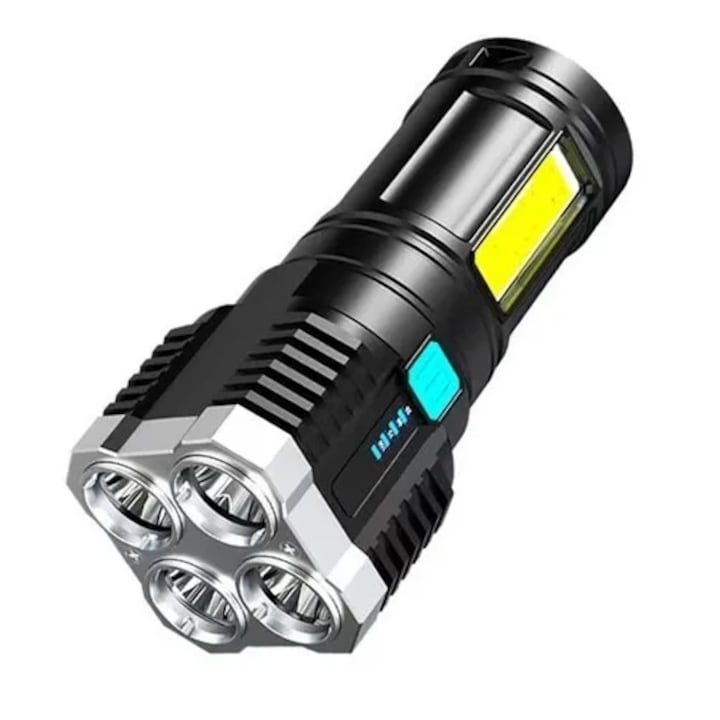 LED тактическа лампа, 1000lm, IP44, USB зареждане, Черна