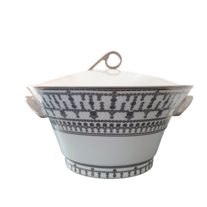 Bol cu capac 2l, portelan Limoges, Tiara, decor platina