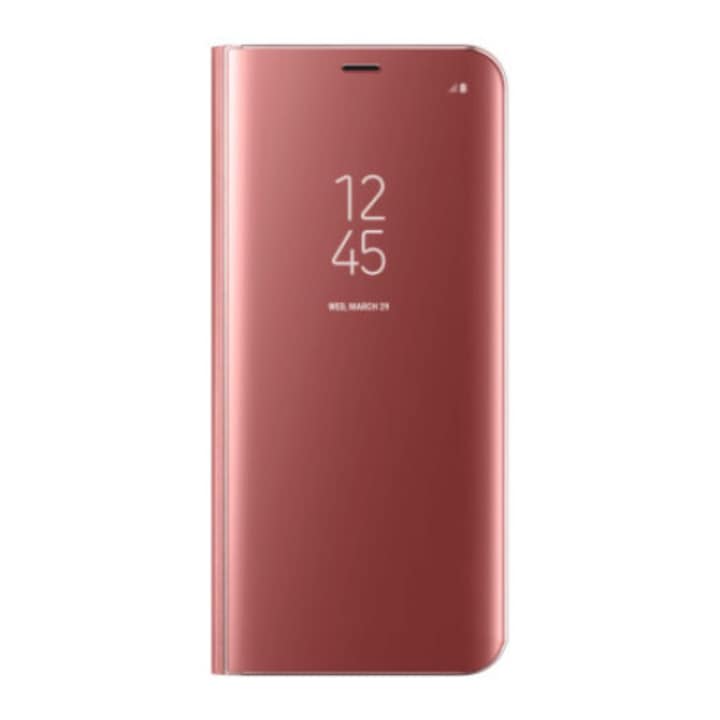 Flip védőburkolat kompatibilis a Samsung Galaxy S8 Plus készülékkel, tiszta kilátás, tükör, állvány, rózsaszín
