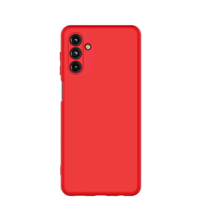 Тънък калъф, съвместим със Samsung Galaxy A14, червен силикон с кадифена вътрешност, PlanetPhone®