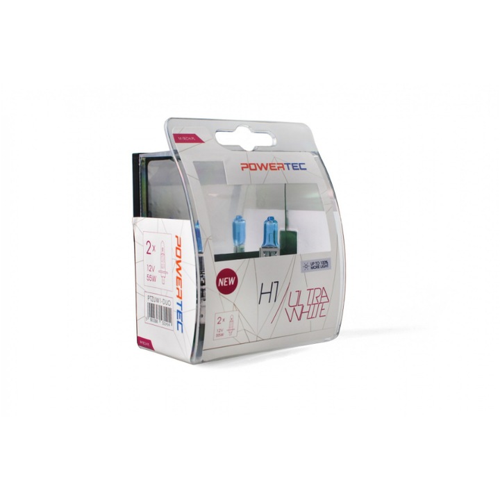 Set 2 becuri auto H1, M-Tech, 12V, 55W, Lumina alba