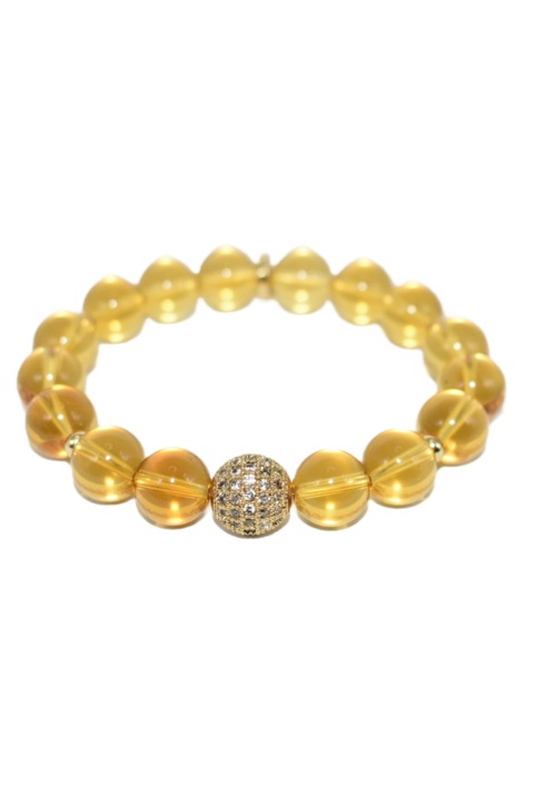 Bratara lucrata manual din pietre naturale de Citrin, cu accesoriu auriu, 17 cm