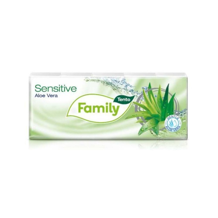 Servetele, Tento, Hartie, 3 straturi, 10 x 10 buc, Aloe vera, Alb