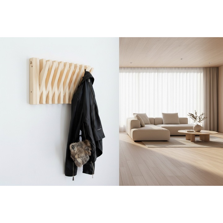 Стенна закачалка за дрехи Lemnart, 52х30х5см, Дърво, Натурален