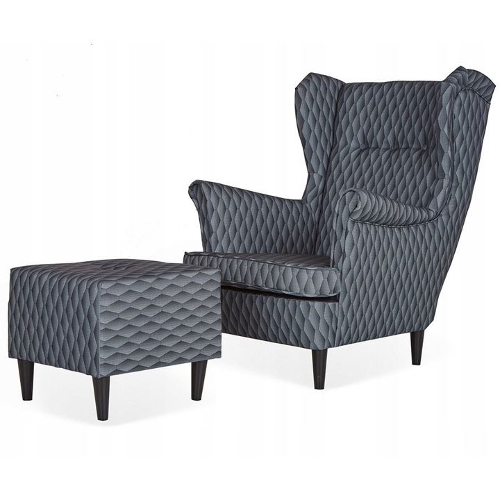 Fotoliu cu suport picioare Ari, Model cusaturi, 104x84x92 cm, Catifea/Lemn, Gri