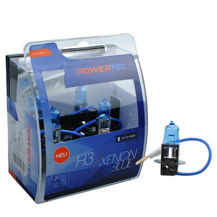 Set 2 bucati bec Powertec Xenon Blue H3 - 55W 12V
