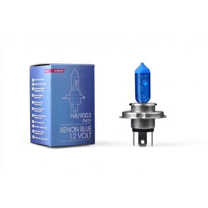 Bec auto Xenon, M-Tech, 60/55 W, H4, 5000 K, Albastru