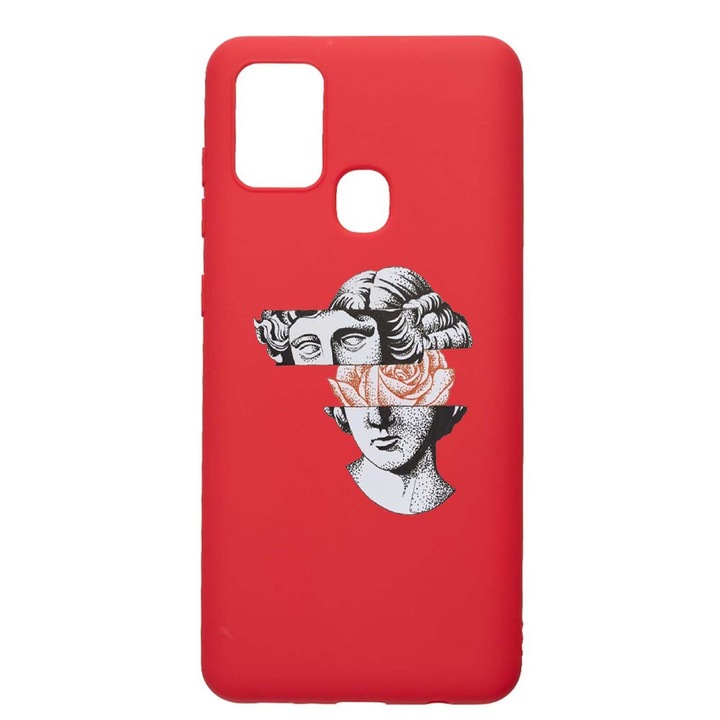Силиконов калъф Unique за Samsung Galaxy A21s, David Statue - Rose, Red, R 604