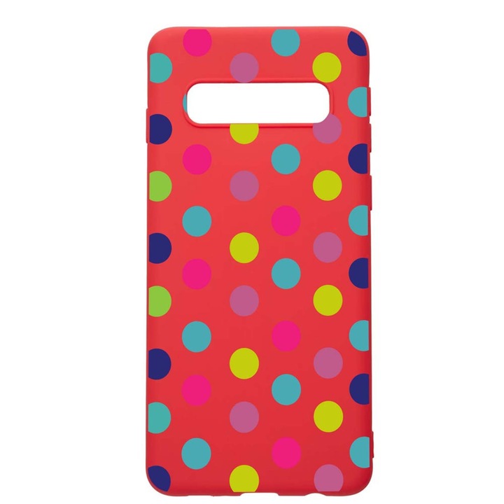Силиконов калъф Unique за Samsung Galaxy S10 Plus, Dots Color, Red, R 61