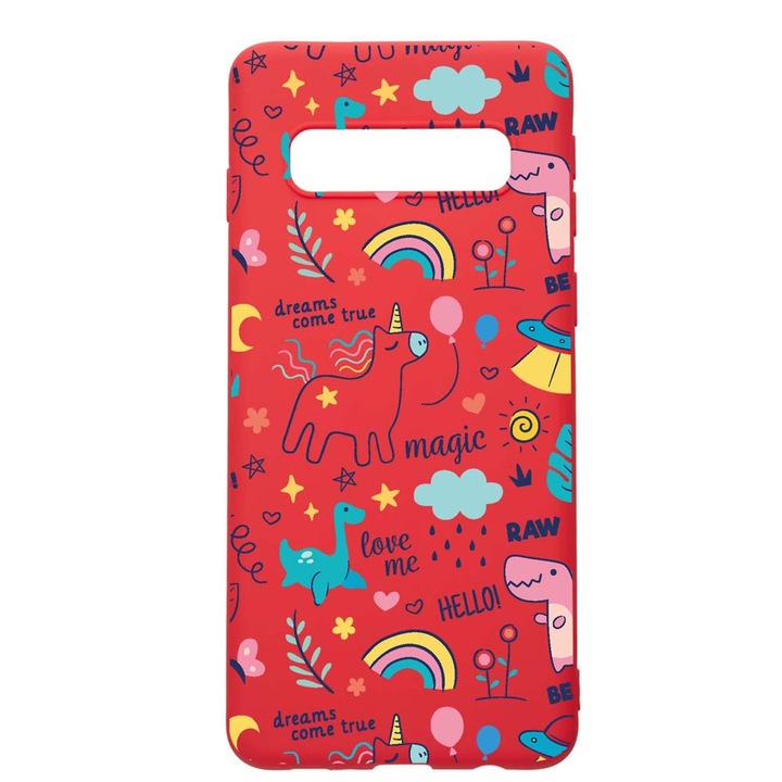 Силиконов калъф Unique за Samsung Galaxy S10 Plus, Unicorn - Dreams Comes True, Red, R 759