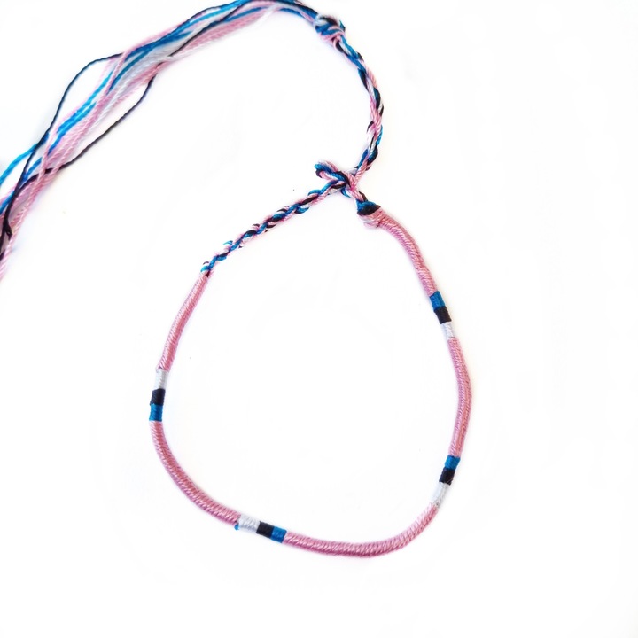 Bratara textil ajustabila, Hippie, pentru mana si picior din matase, realizata manual, culoare roz