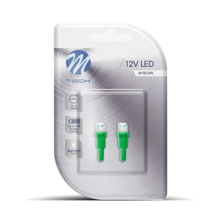 Set 2 becuri auto M-TECH, LED, T5, 12 V