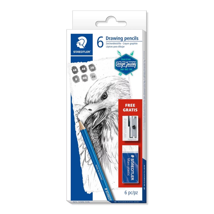Staedtler Mars® Lumograph® 100 C6 grafitceruza készlet radírral és hegyezővel, 6 keménység