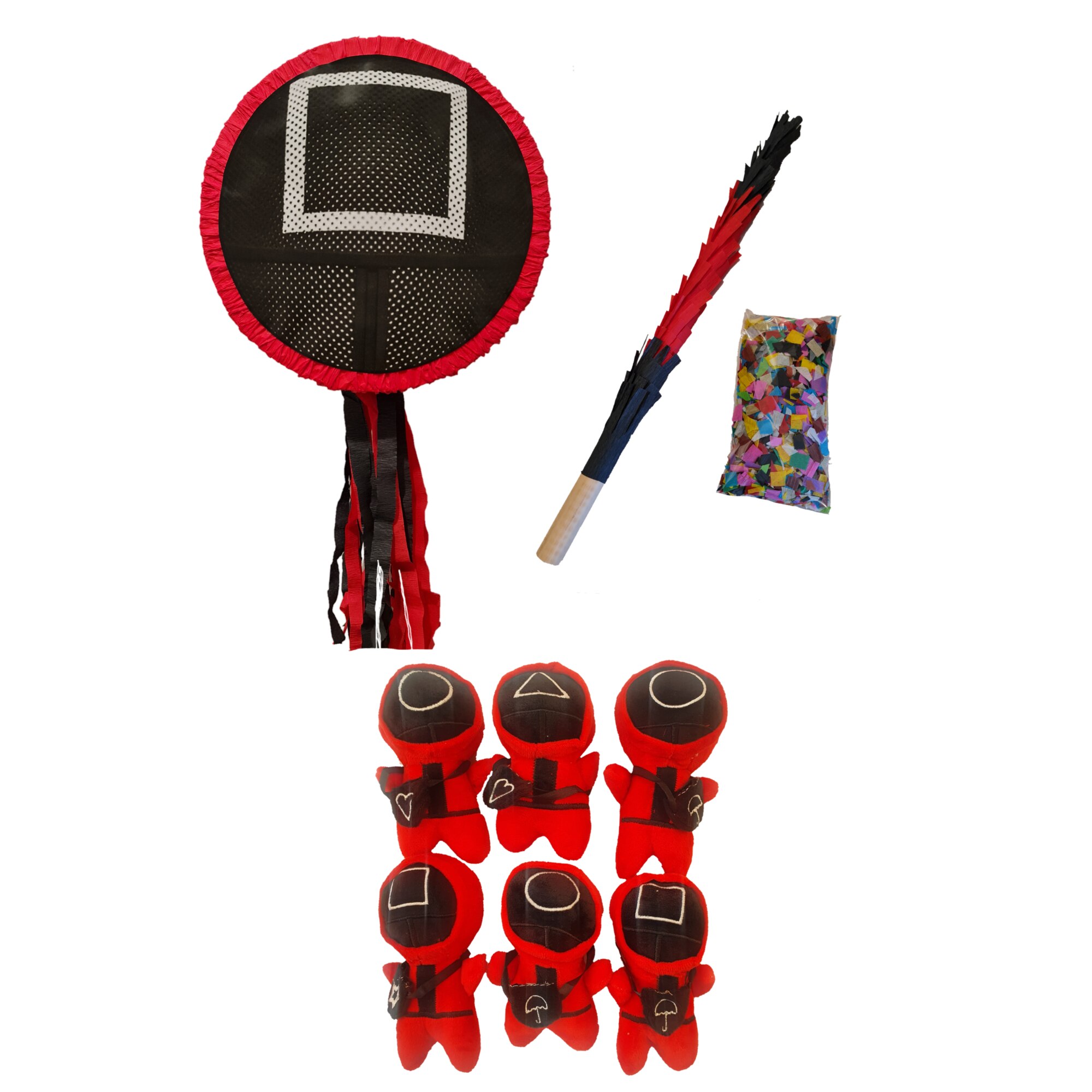 Pachet petrecere cu pinata squid game cu 6 plusuri, bat si confetti