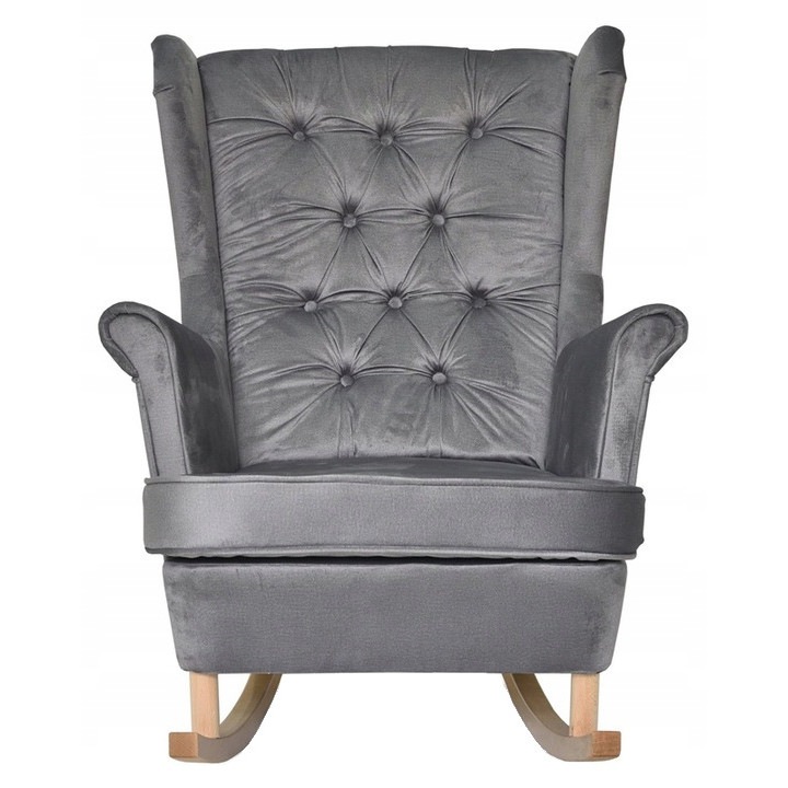 Fotoliu/Balansoar Gaya, Model Monolith, 104x84x92 cm, Catifea/Lemn fag, Gri