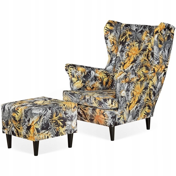 Fotel lábtartóval, Family Meble M 132 modell, virágmintás, többszínű, 84x92x104cm