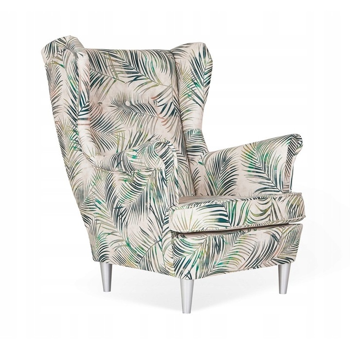 Fotoliu Ari, FamilyMeble, Fix, Catifea/Lemn, Scandinav, 104x84x92 cm, Verde/Bej