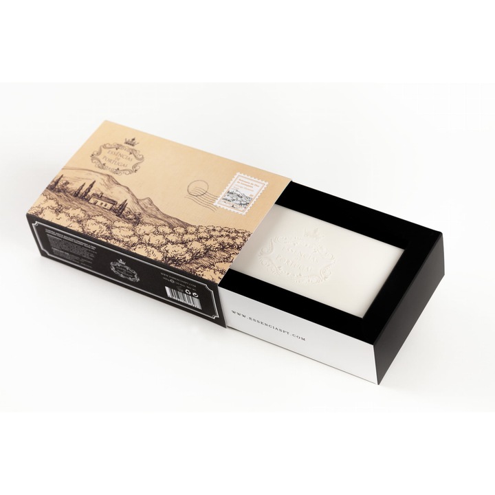 Sapun Natural, Artizanal cu Flori de Portocal si Ulei de Masline – Essências de Portugal – 300g, Cutie Tip Carte Postala, Baza de sapun 100% vegetala, extracte si arome naturale, Fara: Parabeni, sulfati, coloranti artificiali, parfumuri sintetice