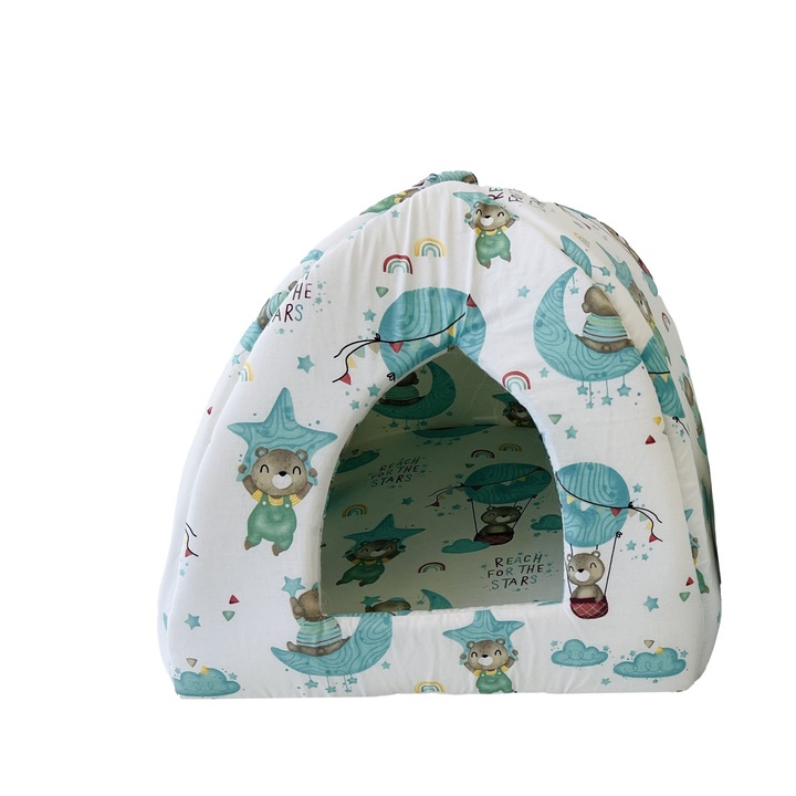 Къщичка за кучета и котки, Капинката, Мента/бял, 34х34х40 см