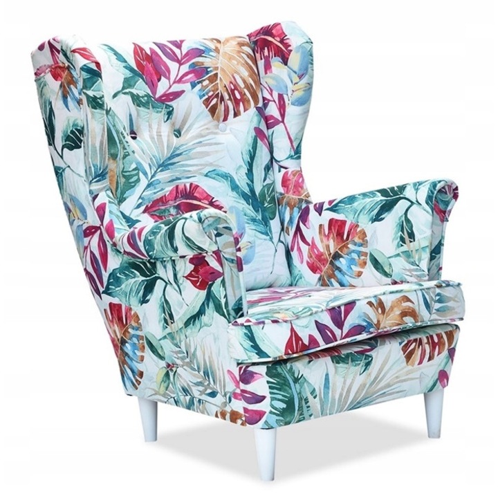 Fotoliu Ari, Family Meble, Model tropical, 104x84x92 cm, Catifea/Lemn, Multicolor