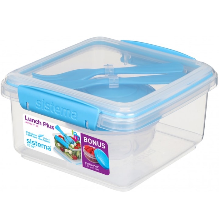 Cutie alimente cu tacamuri din plastic si mini bol Sistema Lunch Plus To Go 1.2L