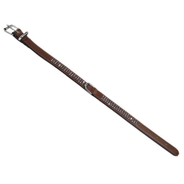 Zgarda pentru caini Nobby Crystal, un rand Swarovsky, Maro/Negru, 37 cm