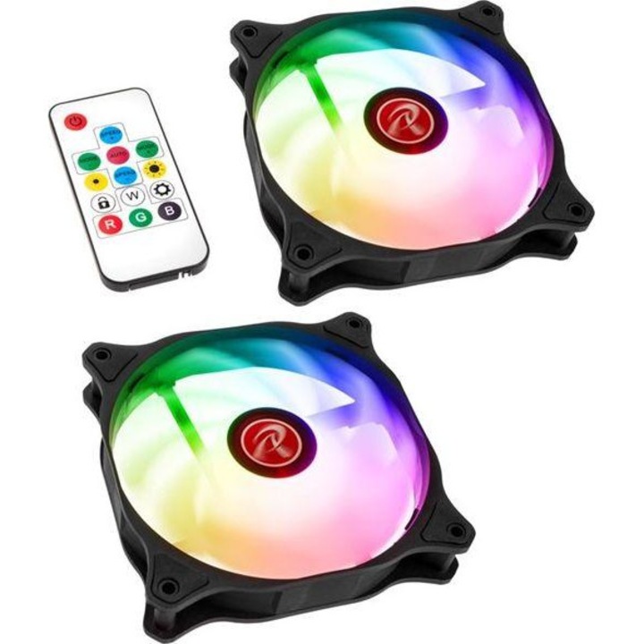 Комплект 2 PC вентилатора Raijintek 0R40B00215, EOS 12 RBW ADD, + хъб + дистанционно управление, 120x120x25mm
