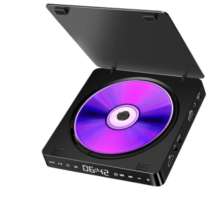 DVD/VCD Player video, Difuzoare stereo Hi-Fi, 1080P, Portabil, Negru
