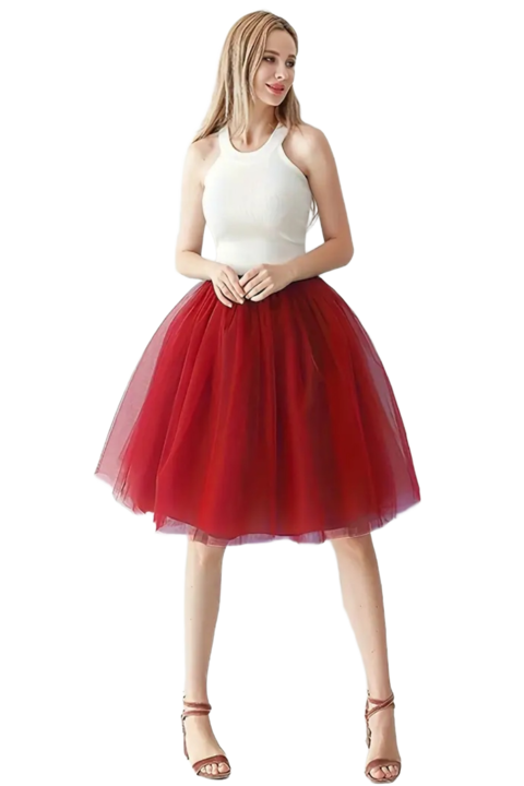 Fusta baby doll, RHYNNA din tulle, Rosu, One Size